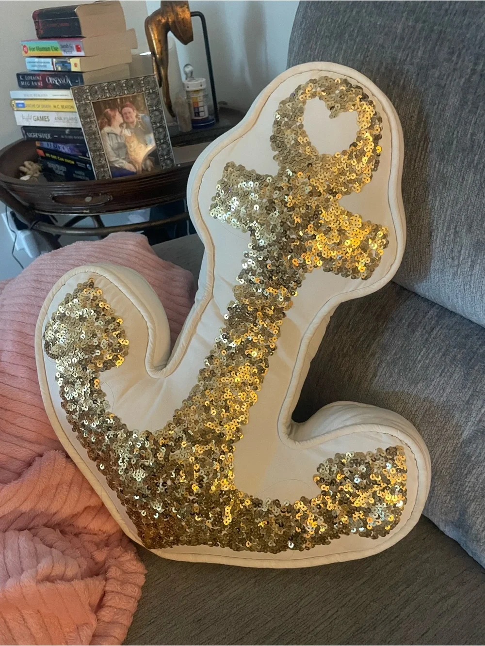 Pottery Barn Teen White Anchor Pillow with Gold Sequins ⚓️ ✨